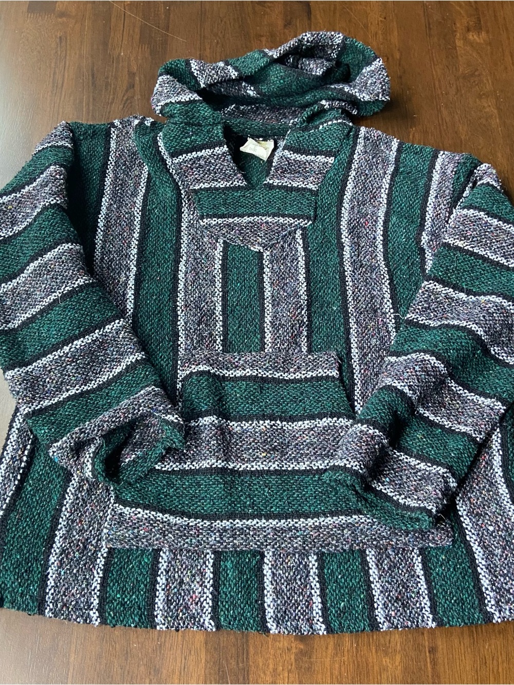 Sunspecs Green Striped Baja Hoodie Mexican Poncho Size Men’s Medium